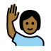 person raising hand, medium-dark skin tone